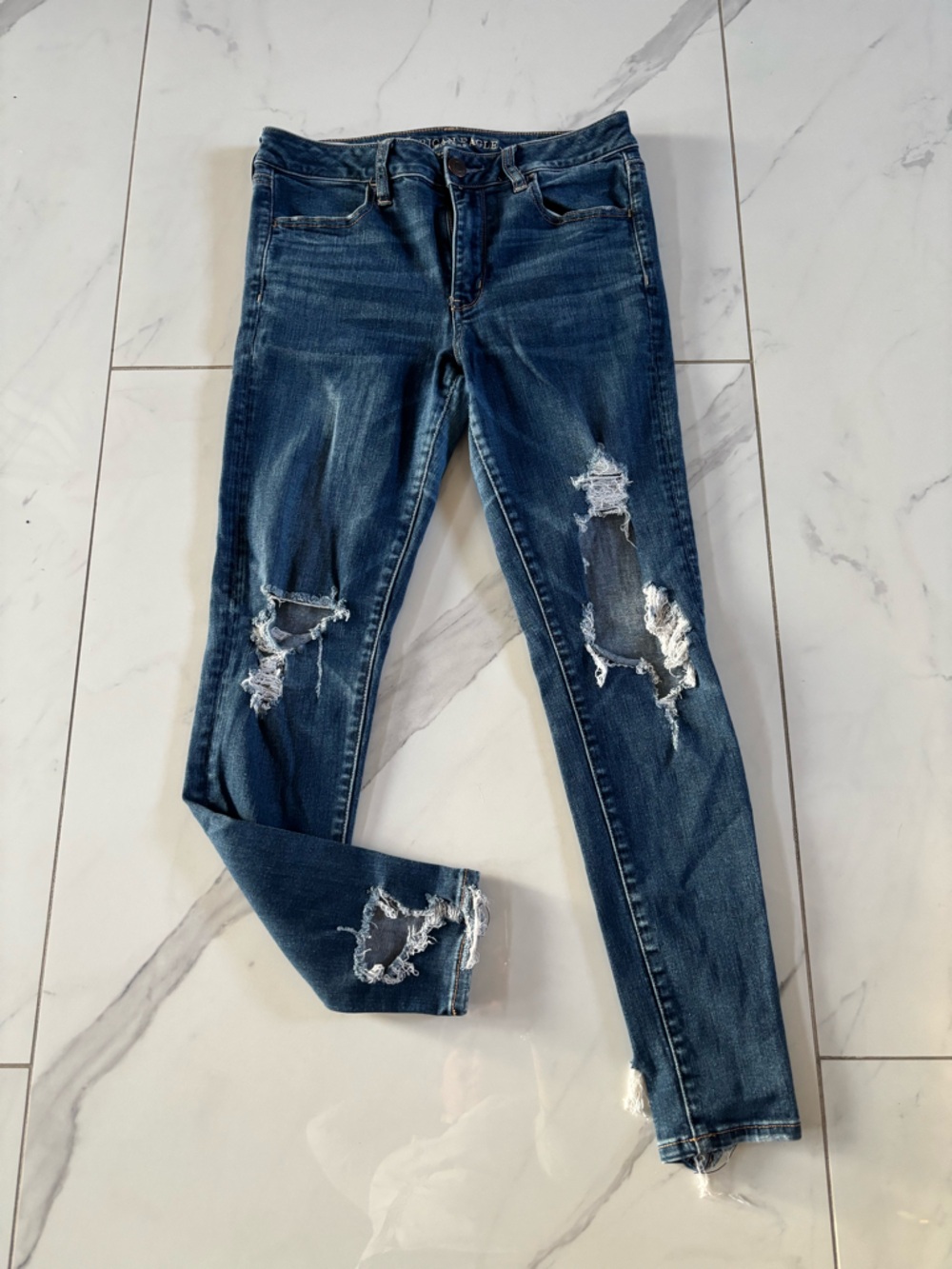 American Eagle Outfitters Dark Blue Ripped Skinny Jeans Hi-Rise Jegging stretch